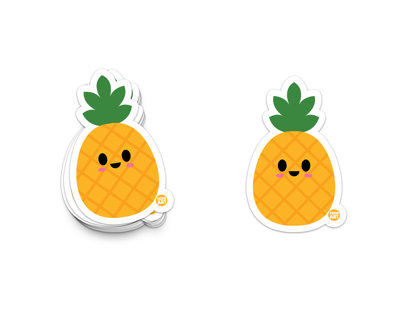 Two cute pineapple-shaped stickers with smiling faces on a white background