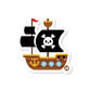 Cute kawaii pirate ship vinyl sticker — glossy 3″ die‑cut with smiling sails for ocean adventurers & planners