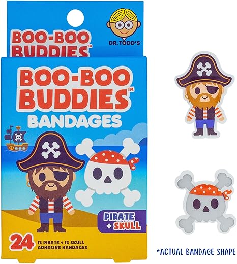 2-Pack Boo Boo Buddies™ Knight & Dragon Bandages + Pirate & Skull Bandages - 48 Ct Each | Fun Shaped Kids Bandages | Latex-Free, Waterproof, Gentle on Skin | Perfect for First Aid Kits & Party Favors