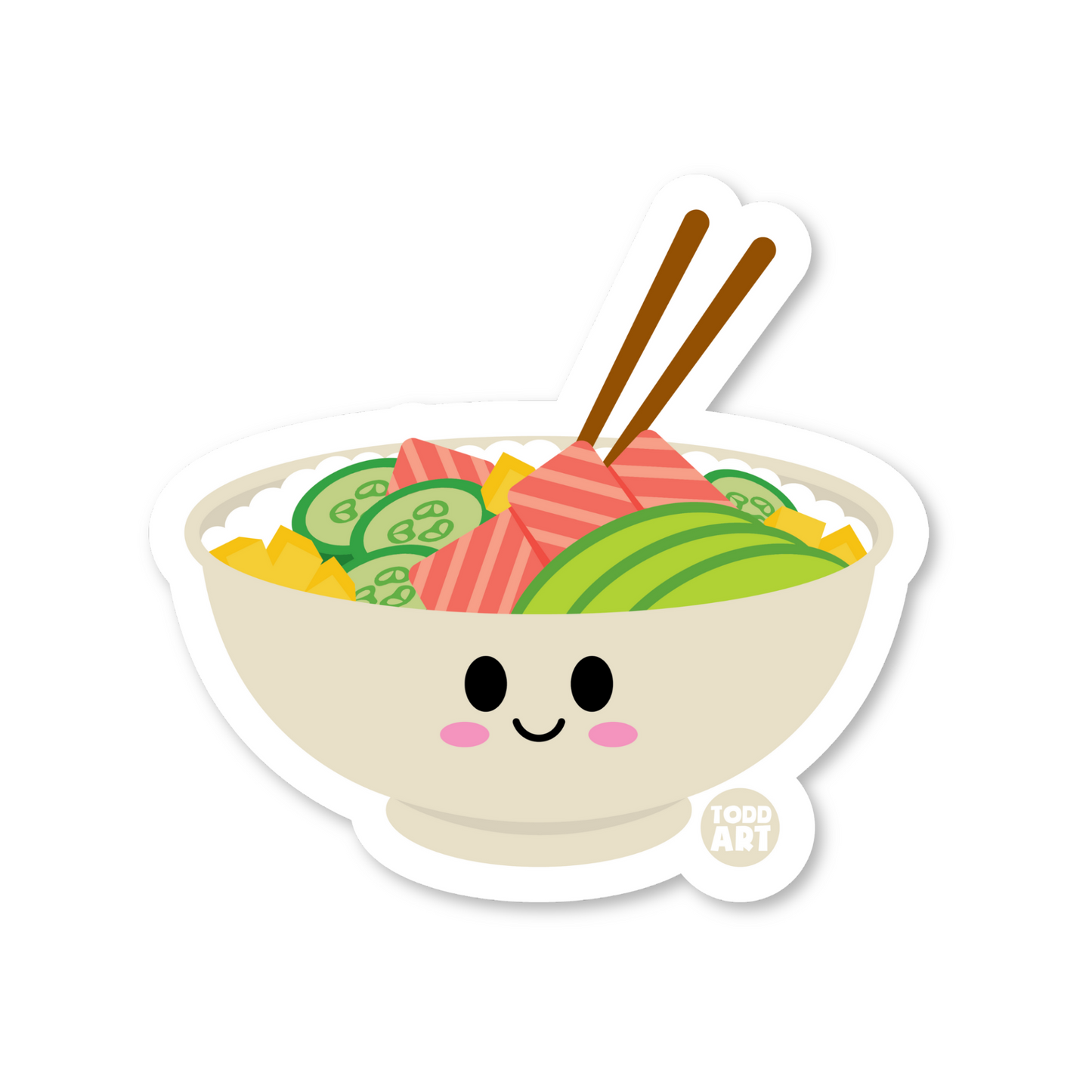 Boo Boo Buddies poke bowl sticker — waterproof, UV-resistant 3″ vinyl decal perfect for laptops, water bottles & crafts