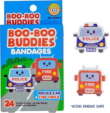 2-Pack Helicopter & Plane + Police Car & Fire Truck Bandages Bundle – 48 Fun-Shaped, Waterproof, Latex-Free Bandages for Kids' First Aid Kits