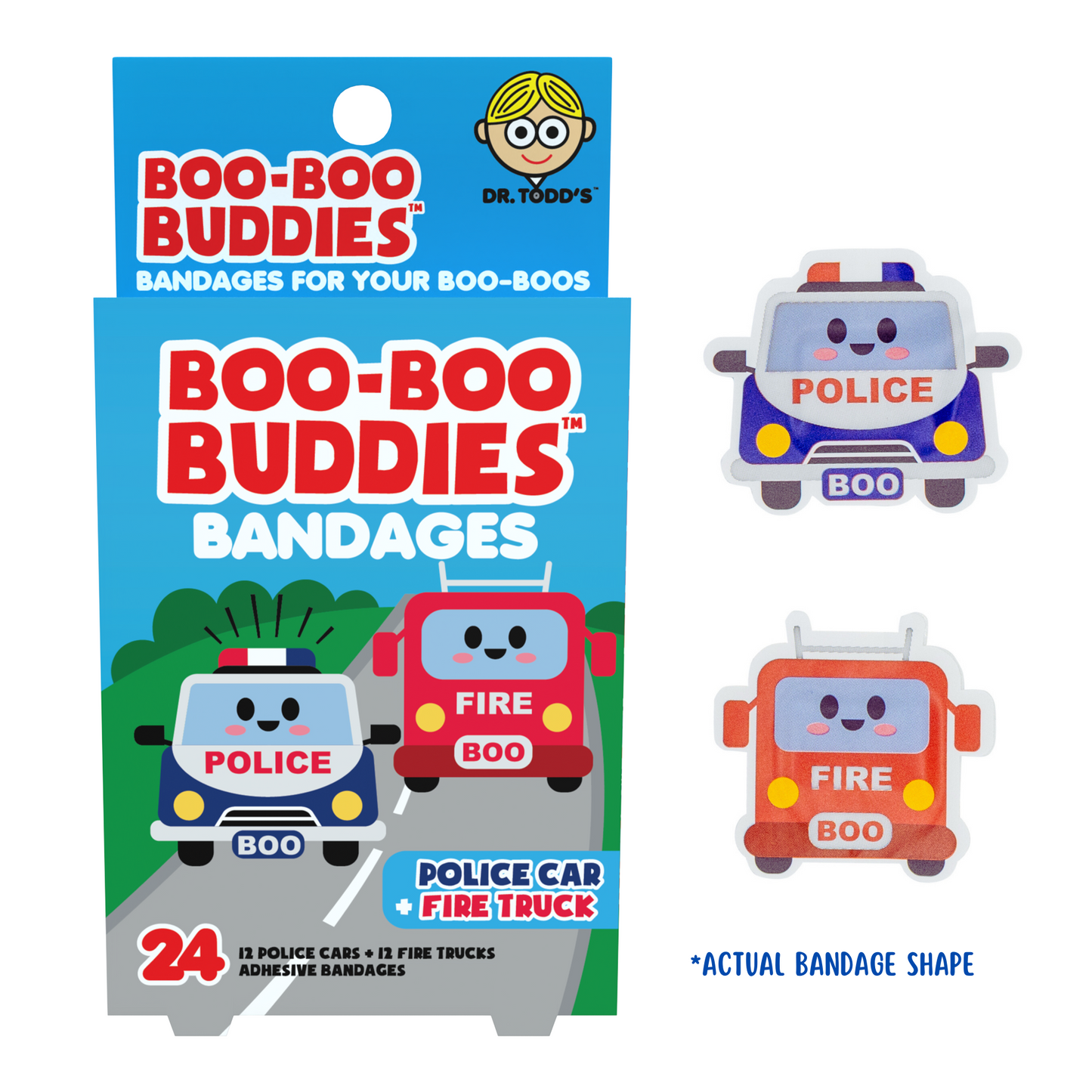 Police Car & Fire Truck Bandages for Kids – Waterproof, Latex-Free, 24 Count