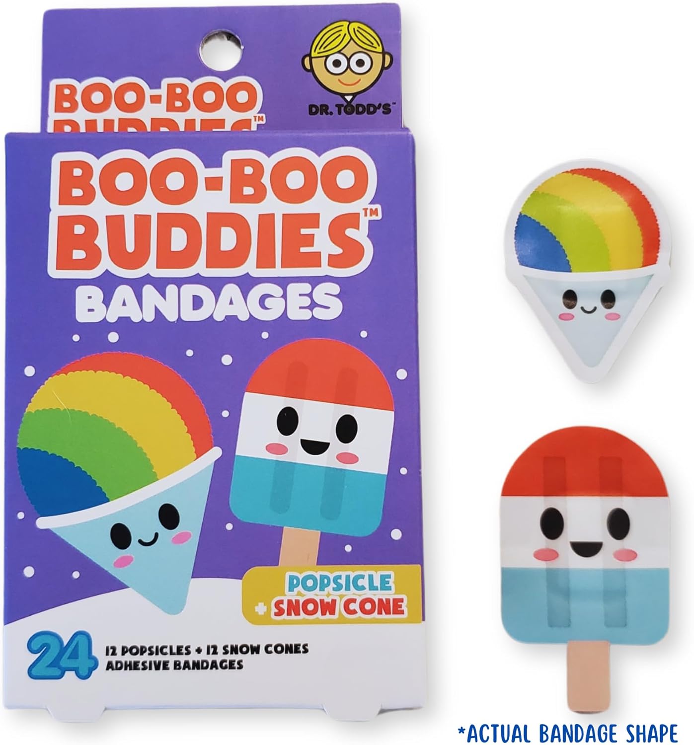 2-Pack Boo Boo Buddies™ Bandages 48 Ct | Fun Ice Cream & Snowcone + Ice Cream & Cake Shapes | Waterproof, Latex-Free, First Aid for Kids & Sensitive Skin