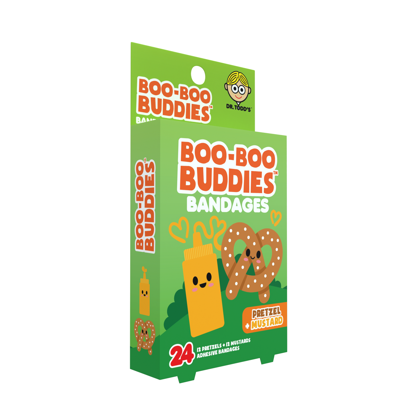 Pretzel & Mustard Bandages for Kids – Waterproof, Latex-Free, 24 Count