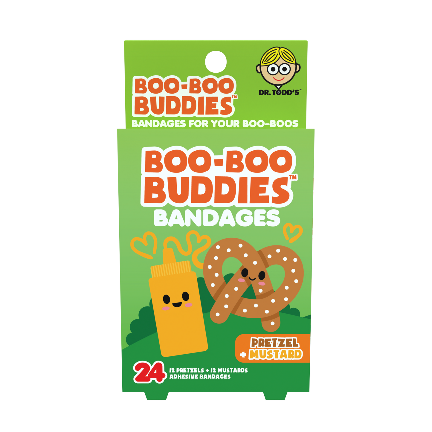 Pretzel & Mustard Bandages for Kids – Waterproof, Latex-Free, 24 Count