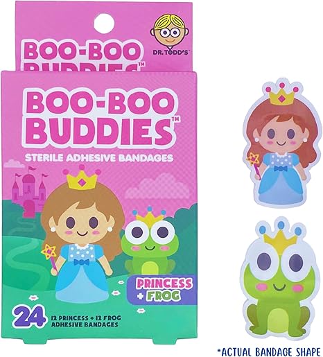 2-Pack Boo Boo Buddies™ 24 Pack Mermaid & Unicorn Shape Bandages + 24 Pack Princess & Frog Shape Bandages – Fun, Latex-Free Kids Bandages for Cuts & Scrapes