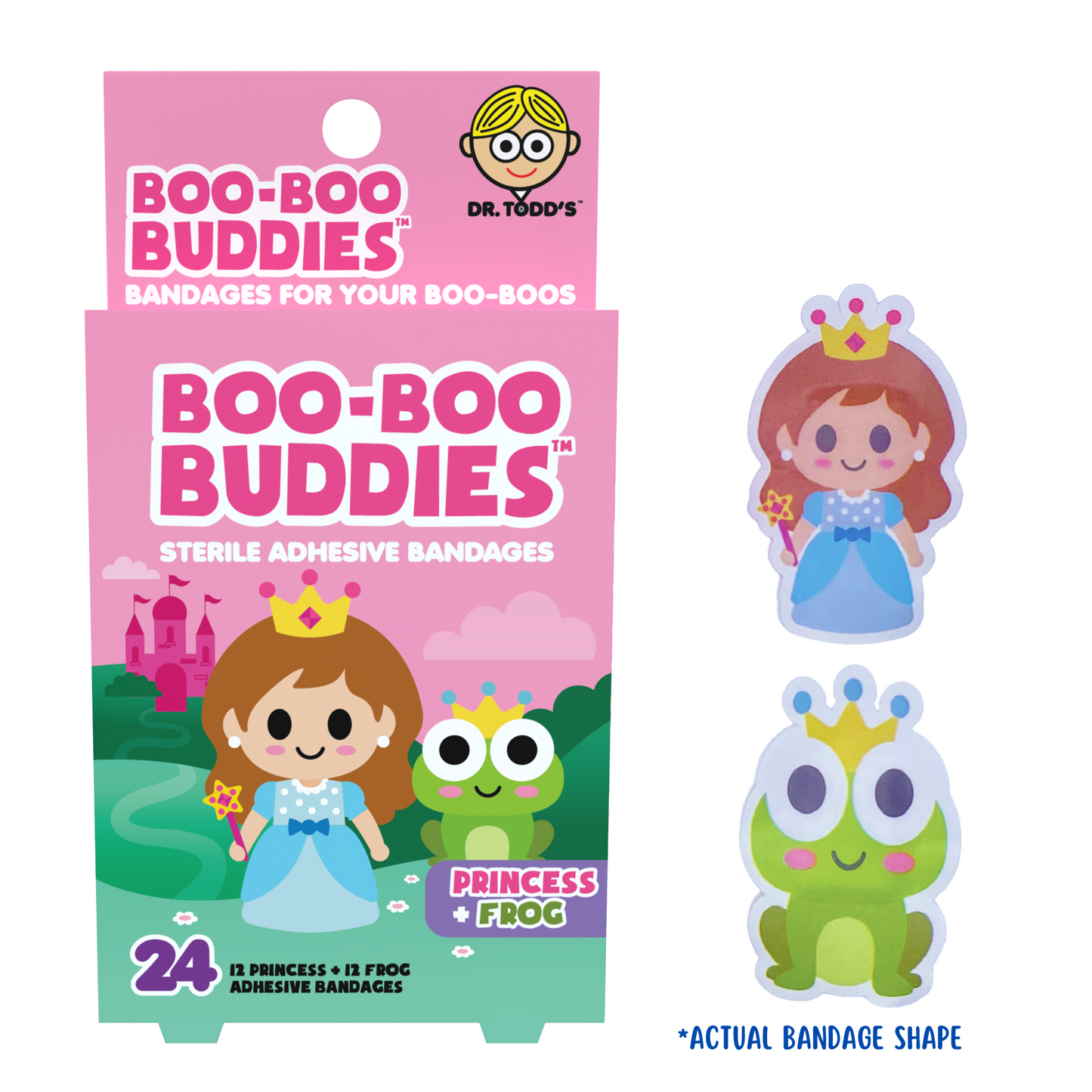 Princess & Frog Bandages for Kids – Waterproof, Latex-Free, 24 Count | Dr. Todd’s Boo-Boo Buddies®