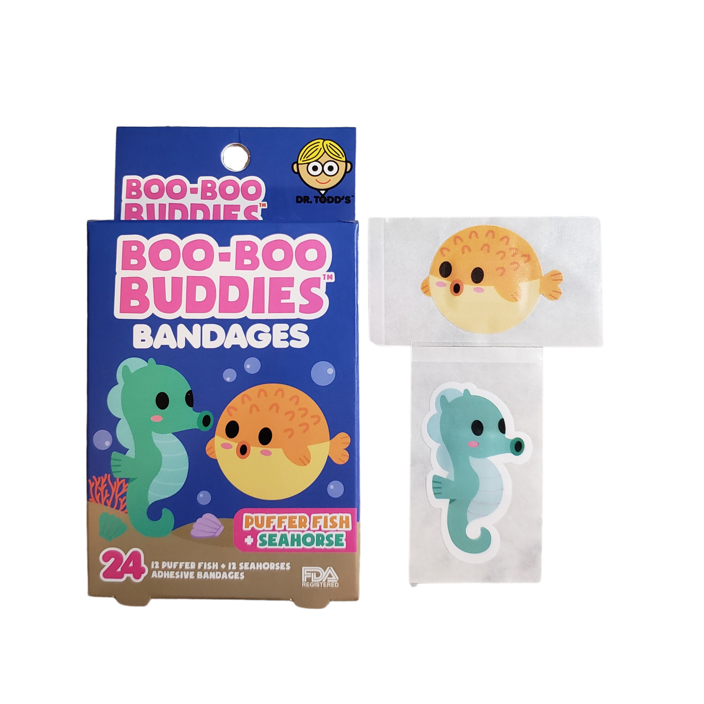 Pufferfish & Seahorse Bandages | 24 Count | Boo Boo Buddies