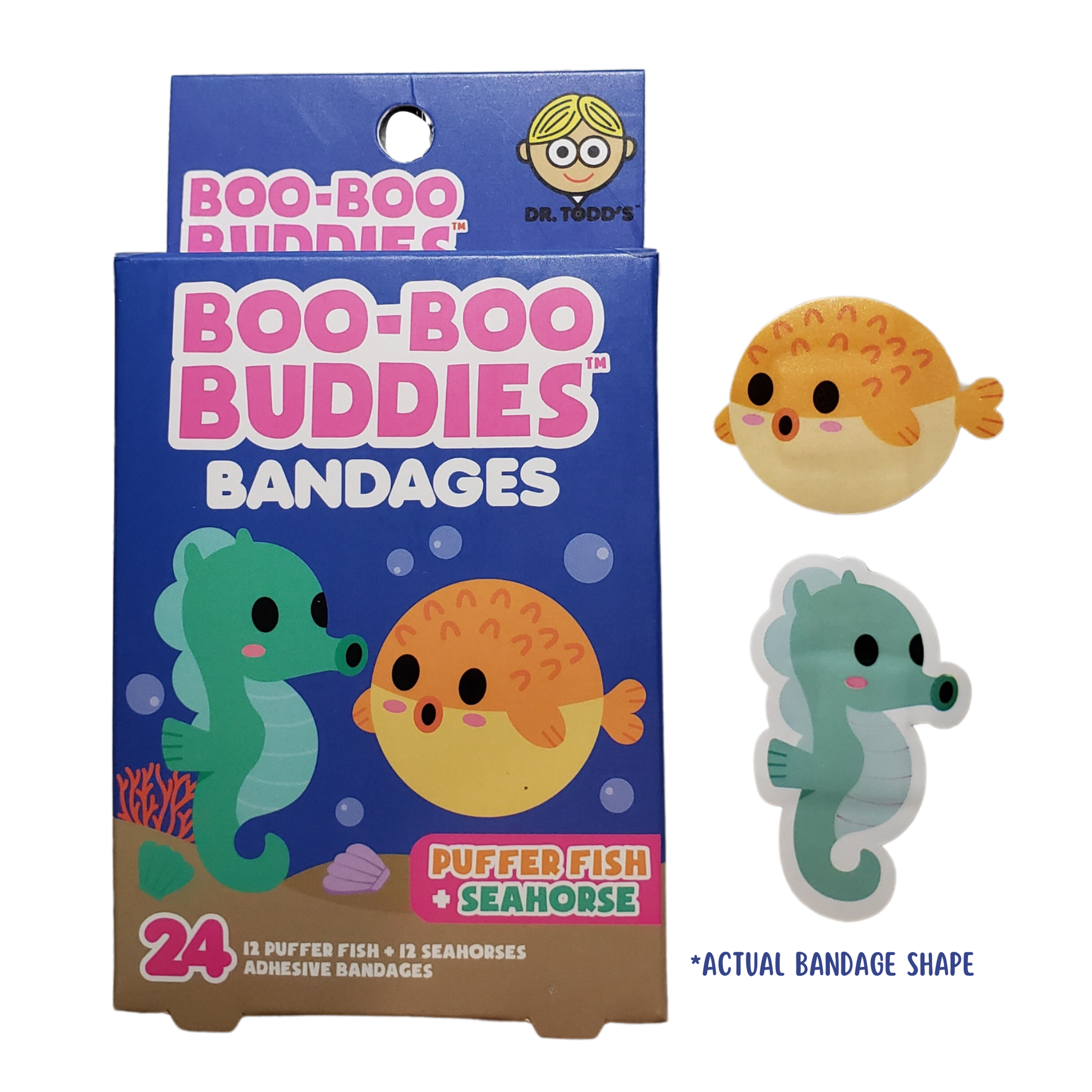 Boo Boo Buddies Puffer Fish and Seahorse Bandage Box – Front
