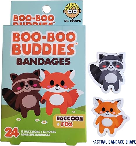 2-Pack Deer + Owl and Raccoon + Fox Bandages – 24 Ct Each | Fun Shapes for Kids' First Aid Kits