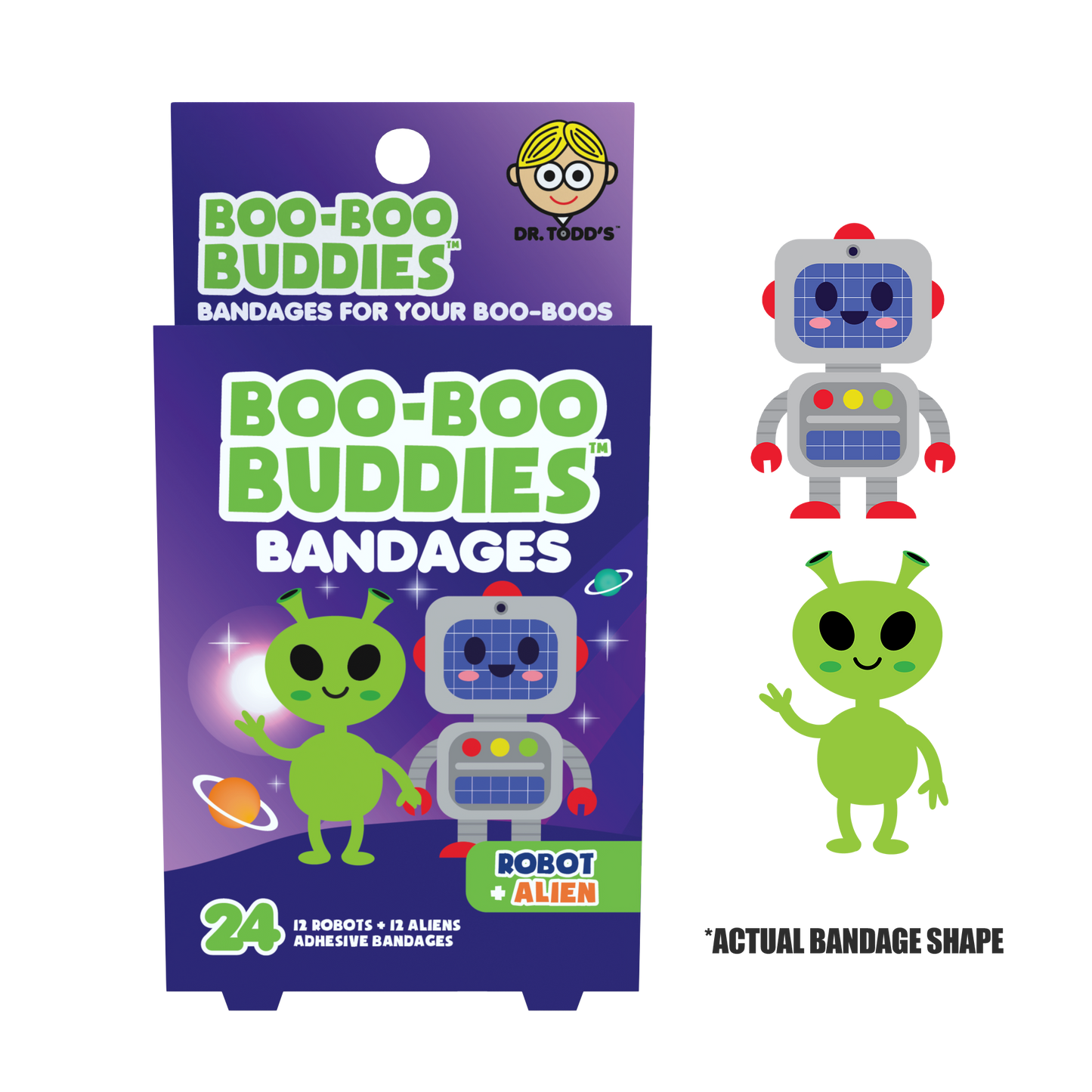 Robot + Alien Bandages for Kids – Dr. Todd’s Boo-Boo Buddies® | 24 Pack