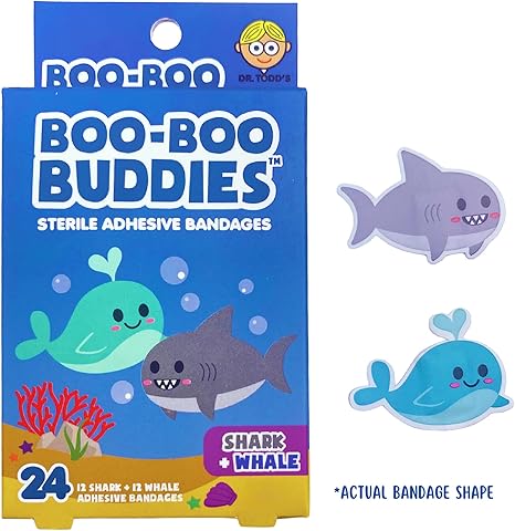 2-Pack Boo Boo Buddies™ Shark + Whale and Narwhal + Penguin Bandages – 48 Ct | Fun, Waterproof, Latex-Free Bandages for Kids | First Aid Adhesive Bandages for Sensitive Skin | Cute Marine Animal Shapes