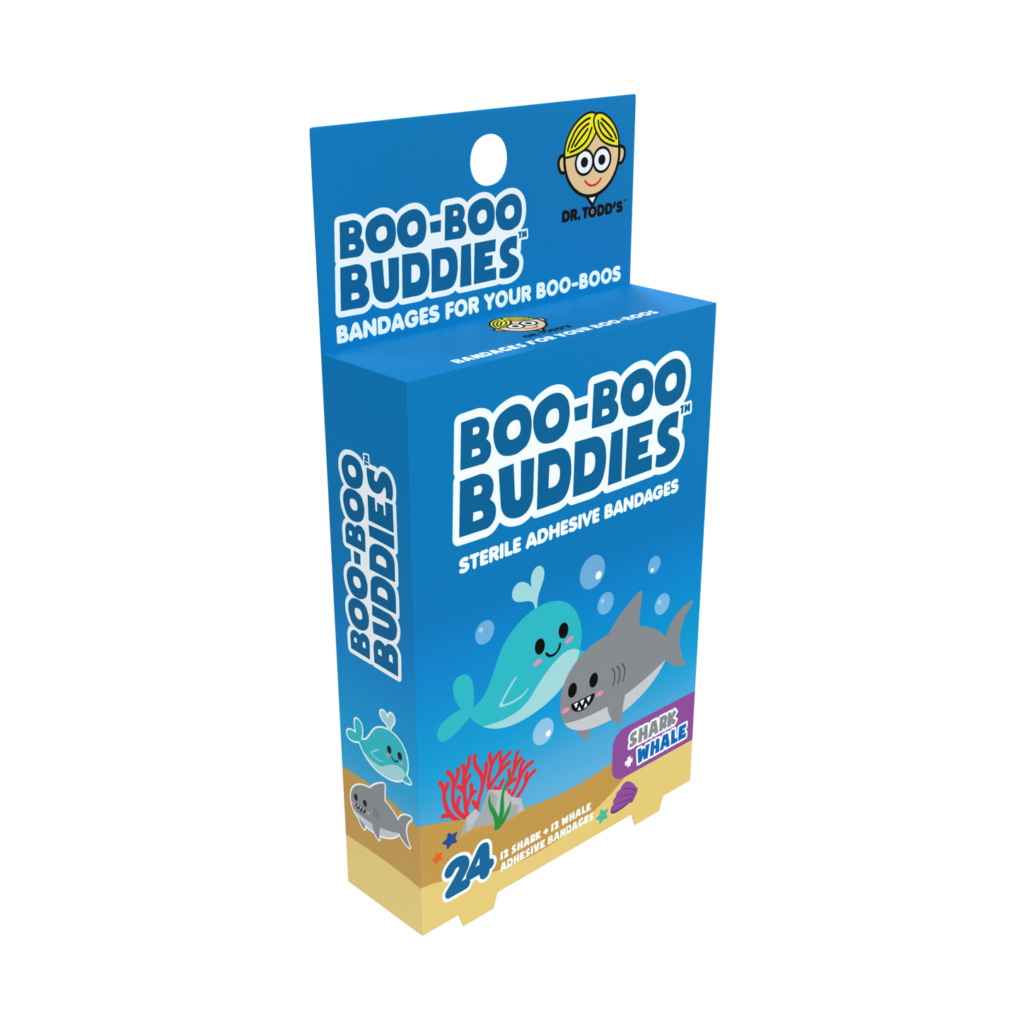 Shark & Whale Bandages for Kids – Waterproof, Latex-Free, 24 Count | Dr. Todd’s Boo-Boo Buddies®