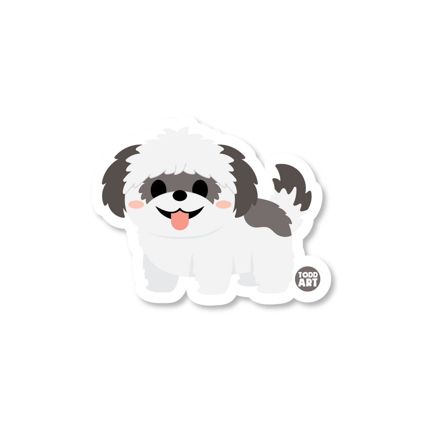 Cute kawaii Shih Tzu dog vinyl sticker — glossy 3″ die‑cut with fluffy ears for pet lovers & home décor