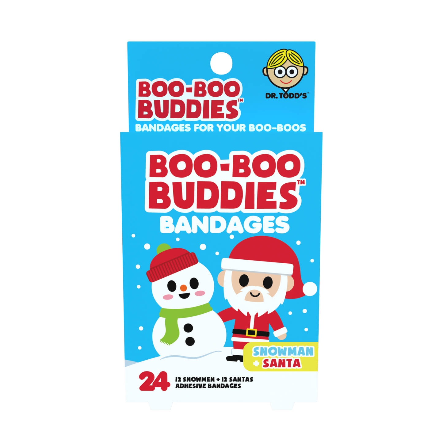 Snowman & Sanata Bandages for Kids – Waterproof, Latex-Free, 24 Count | Dr. Todd’s Boo-Boo Buddies®