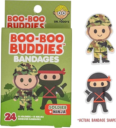 2-Pack Boo Boo Buddies™ Cowboy + Horse and Soldier + Ninja Shape Bandages – 48 Ct | Fun Kids' First Aid, Latex-Free, Waterproof, Gentle on Sensitive Skin, Perfect for Party Favors, Themed Gifts & First