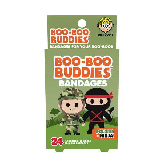 Dr. Todd’s Boo-Boo Buddies® Soldier and Ninja Bandages – 24-Count Action Hero Shaped Bandages for Kids