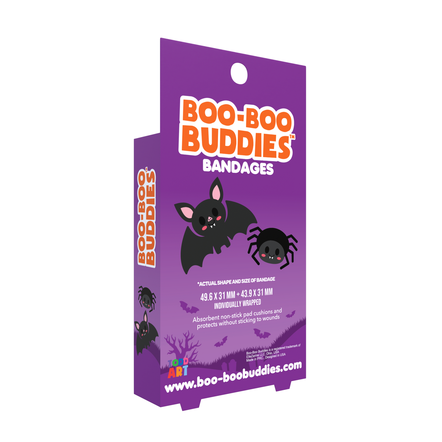 Spider & Bat Shape Kids Bandages – Boo Boo Buddies® 24 Count | Fun Halloween Bandage Box