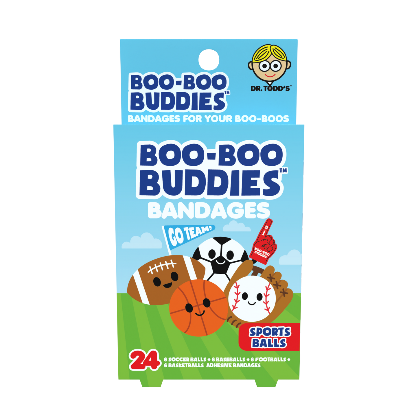 Sports Balls Bandages for Kids – Waterproof, Latex-Free, 24 Count | Dr. Todd’s Boo-Boo Buddies®