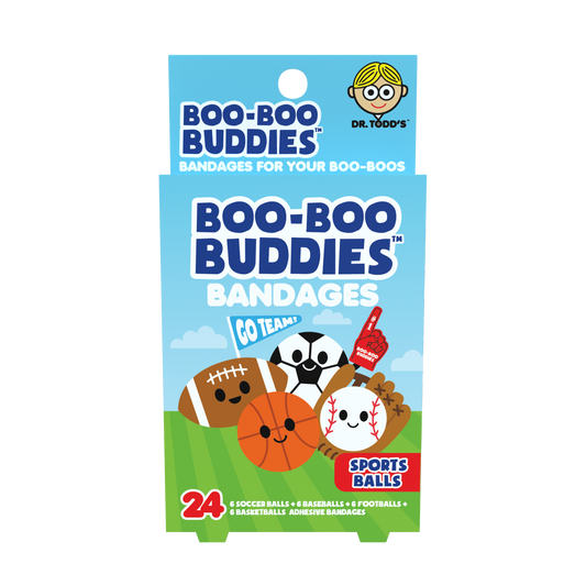 Sports Balls Bandages for Kids – Waterproof, Latex-Free, 24 Count | Dr. Todd’s Boo-Boo Buddies®