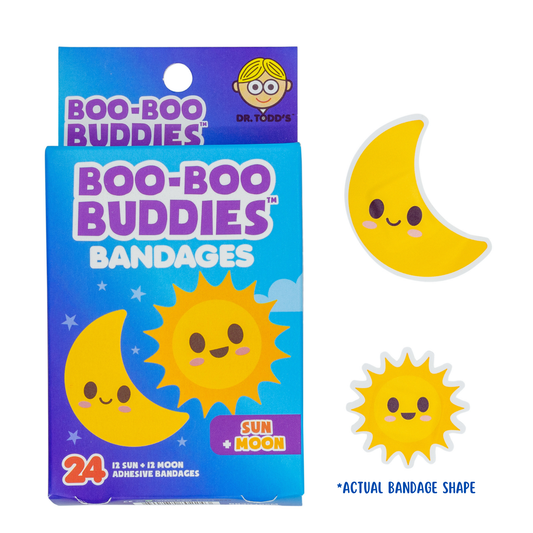 sun-moon-bandage-front, sun-moon-bandage-closeup, sun-moon-bandage-in-use
