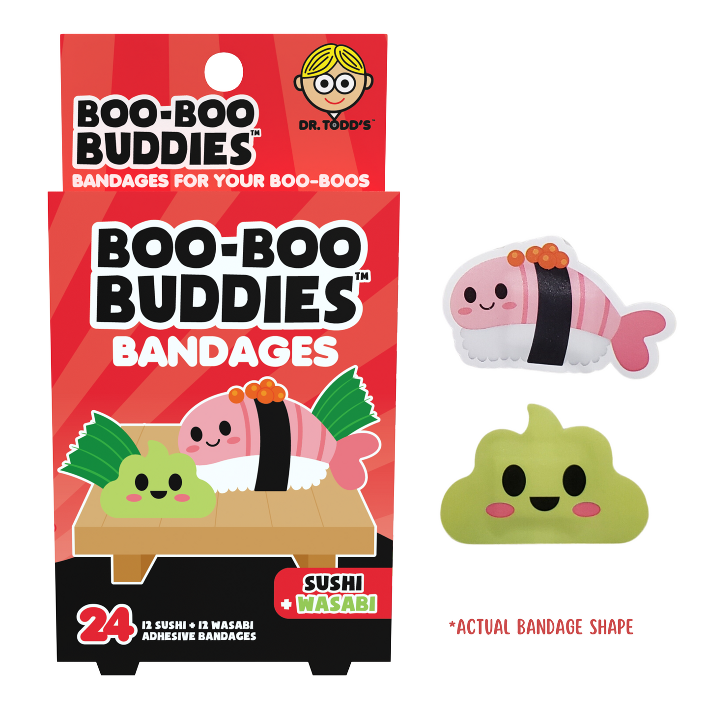 Sushi & Wasabi Bandages for Kids – Waterproof, Latex-Free, 24 Count