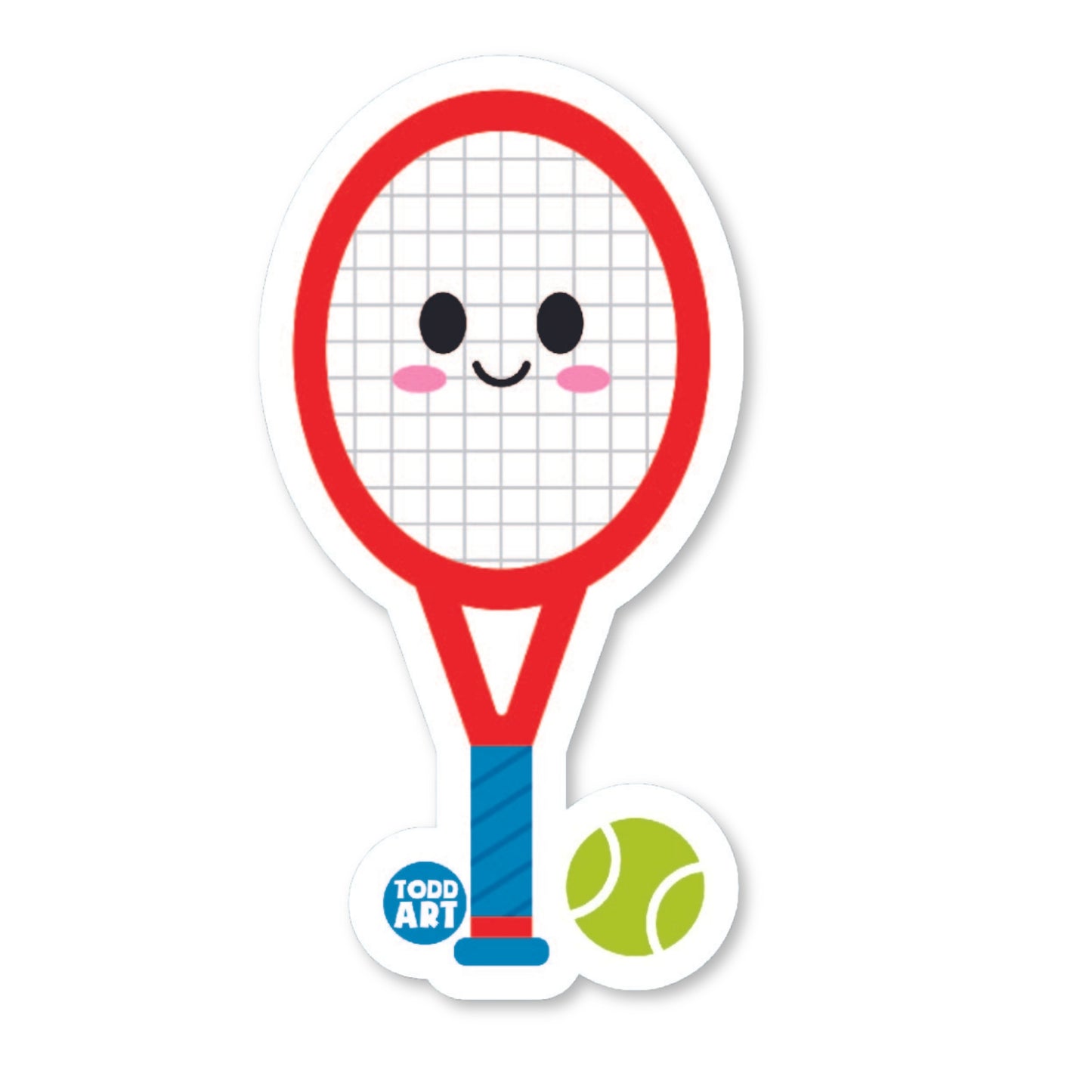 Boo Boo Buddies tennis racket & ball vinyl sticker — 3″ waterproof, UV‑resistant glossy die‑cut ideal for crafts & planners