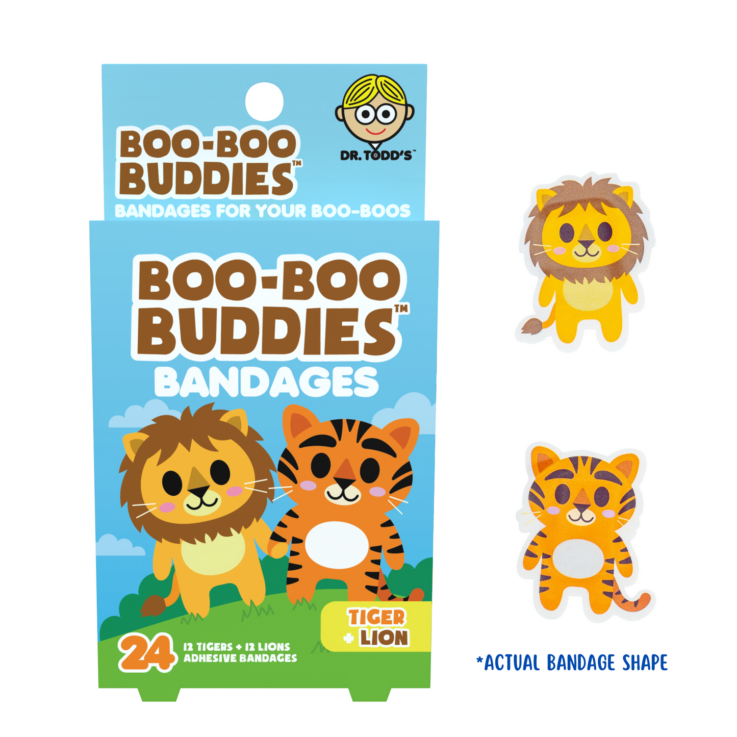 Tiger & Lion Bandages for Kids – Waterproof, Latex-Free, 24 Count