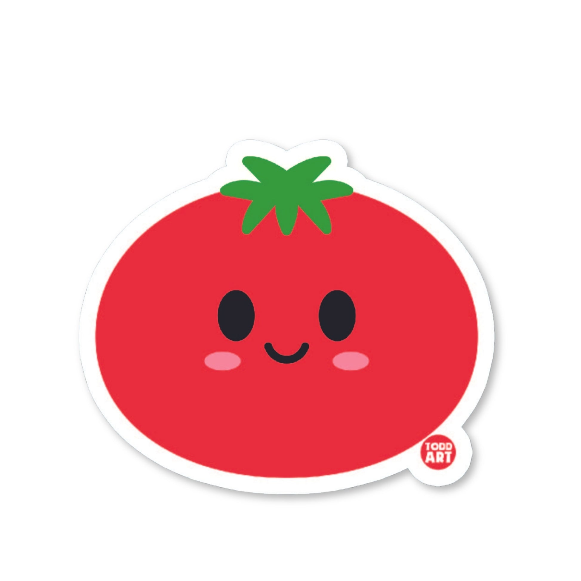Smiling tomato vinyl sticker in kawaii style by Boo Boo Buddies – perfect for crafts, kids’ projects, and collections