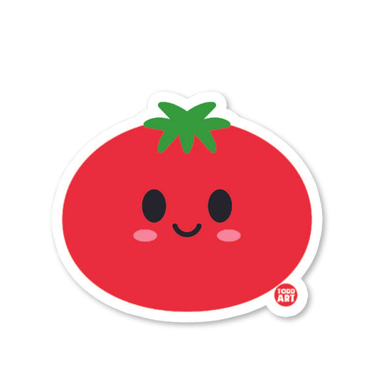 Smiling tomato vinyl sticker in kawaii style by Boo Boo Buddies – perfect for crafts, kids’ projects, and collections