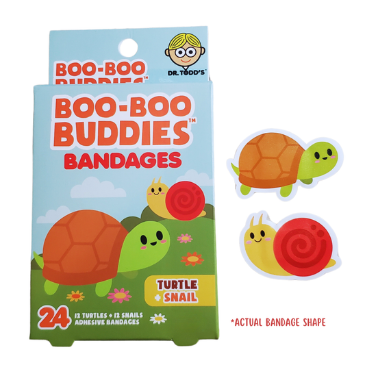 Turtle & Snail Bandages for Kids – Waterproof, Latex-Free, 24 Count | Dr. Todd’s Boo-Boo Buddies®