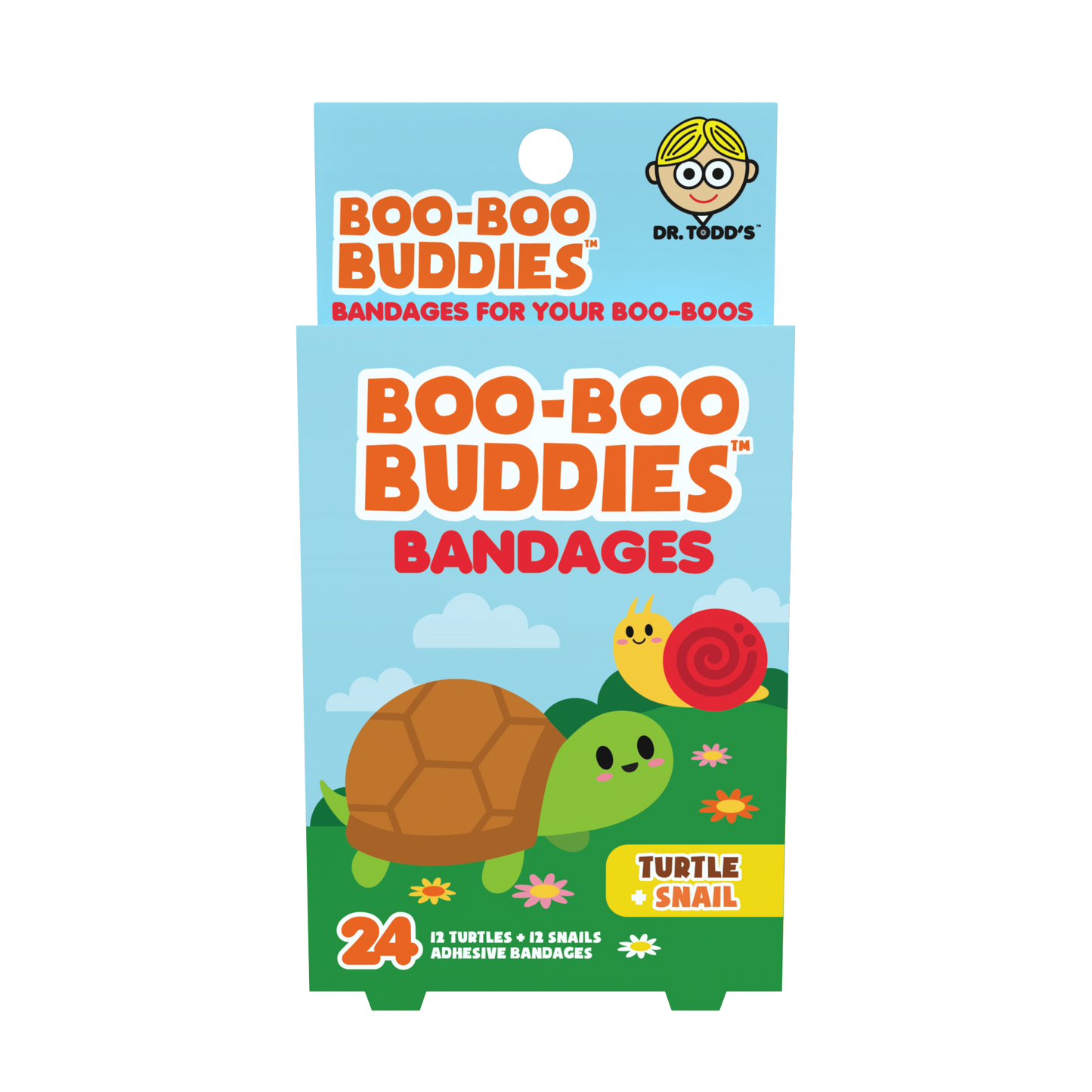 Turtle & Snail Bandages for Kids – Waterproof, Latex-Free, 24 Count | Dr. Todd’s Boo-Boo Buddies®