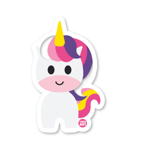 Cute kawaii unicorn vinyl sticker — glossy 3″ die‑cut with pastel rainbow mane, perfect for fantasy sticker collections