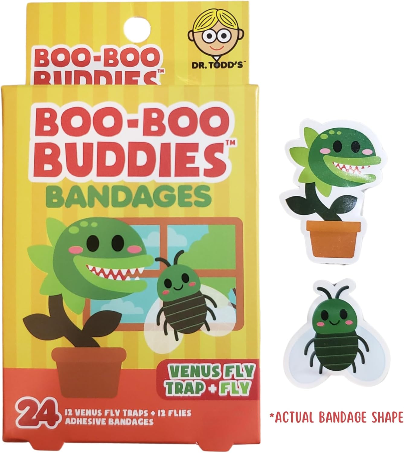 2-Pack Boo Boo Buddies™ Cactus + Flower Pot & Venus Fly Trap + Fly Bandages Bundle | 48 Ct Fun Shapes for Kids | Waterproof, Latex-Free, Gentle on Sensitive Skin