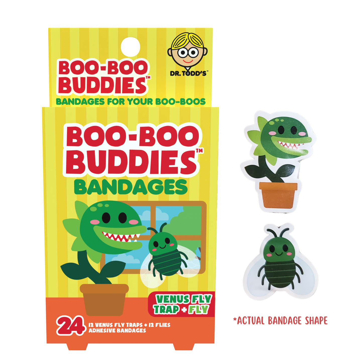 Venus Fly Trap &  Fly Bandages for Kids – Waterproof, Latex-Free, 24 Count | Dr. Todd’s Boo-Boo Buddies®