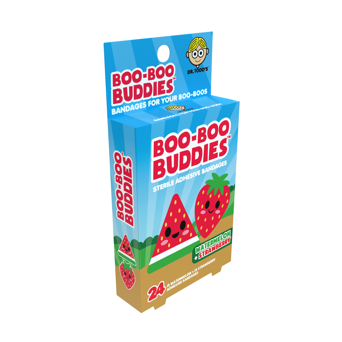 Watermelon & Strawberry Bandages for Kids – Waterproof, Latex-Free, 24 Count | Dr. Todd’s Boo-Boo Buddies®