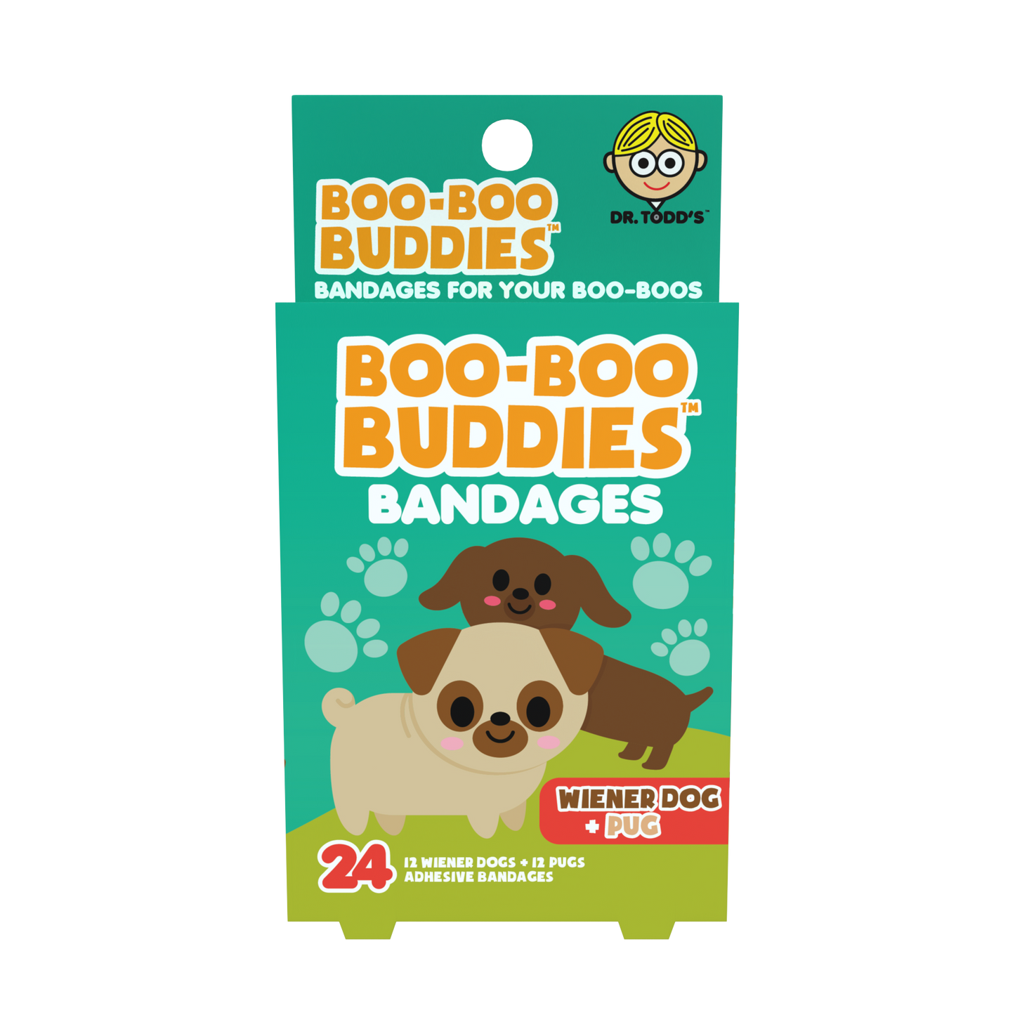 Wiener Dog & Pug Bandages for Kids – Waterproof, Latex-Free, 24 Count