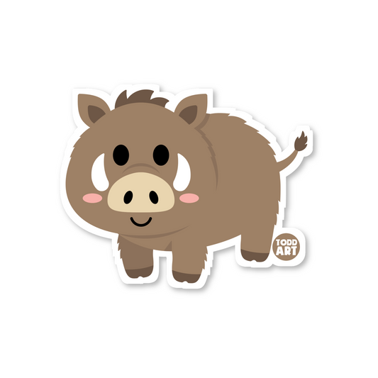 Cute kawaii wild boar vinyl sticker — glossy 3″ die‑cut with tusks for fun animal sticker collections