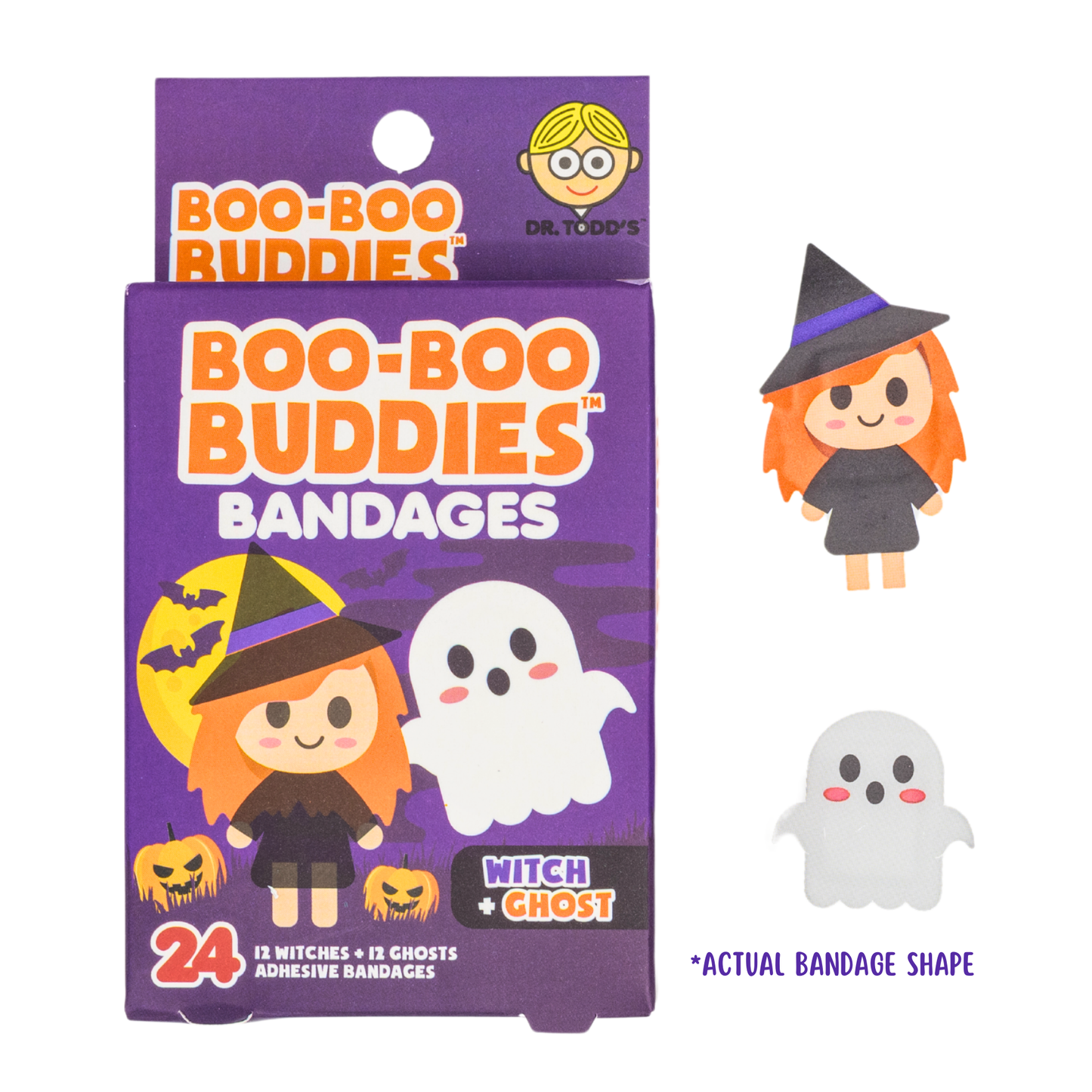 Witch & Ghost Bandages for Kids – Waterproof, Latex-Free, 24 Count | Dr. Todd’s Boo-Boo Buddies®