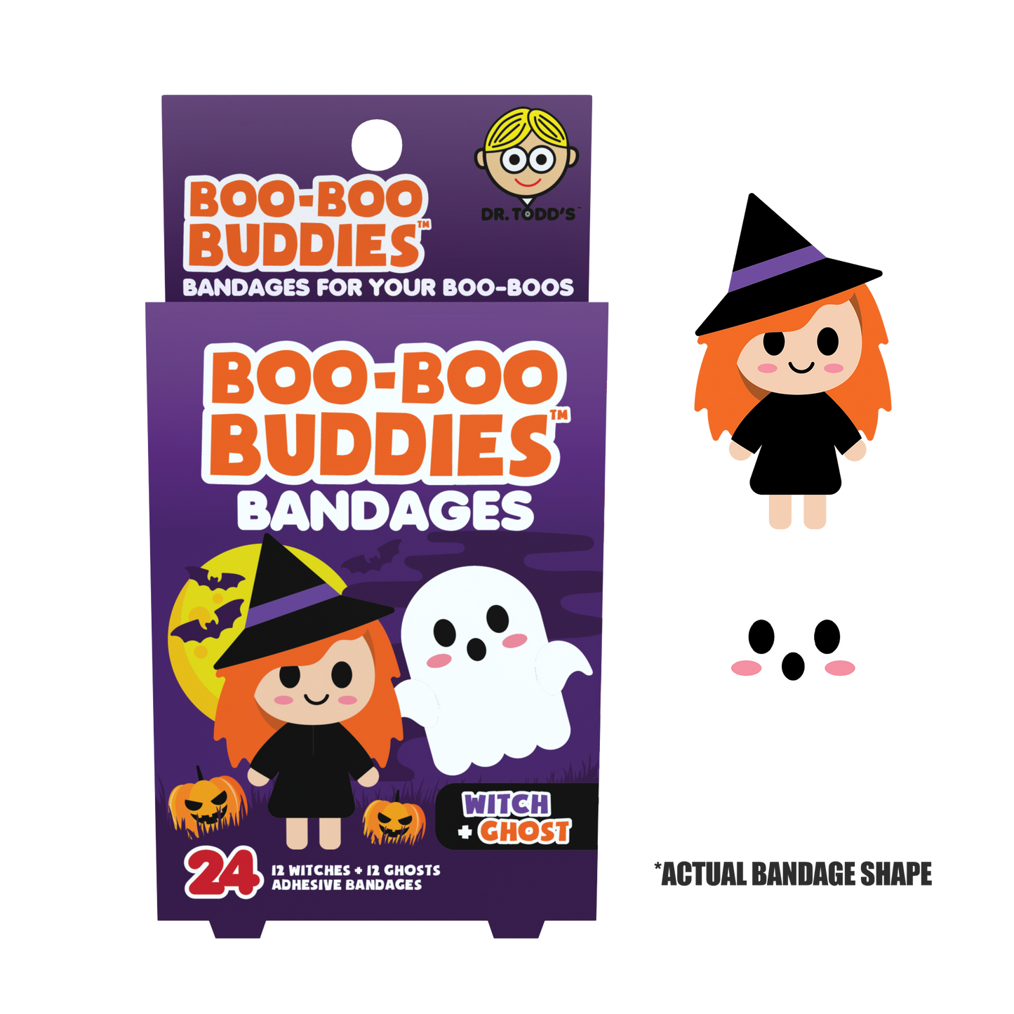 Witch & Ghost Bandages for Kids – Waterproof, Latex-Free, 24 Count | Dr. Todd’s Boo-Boo Buddies®