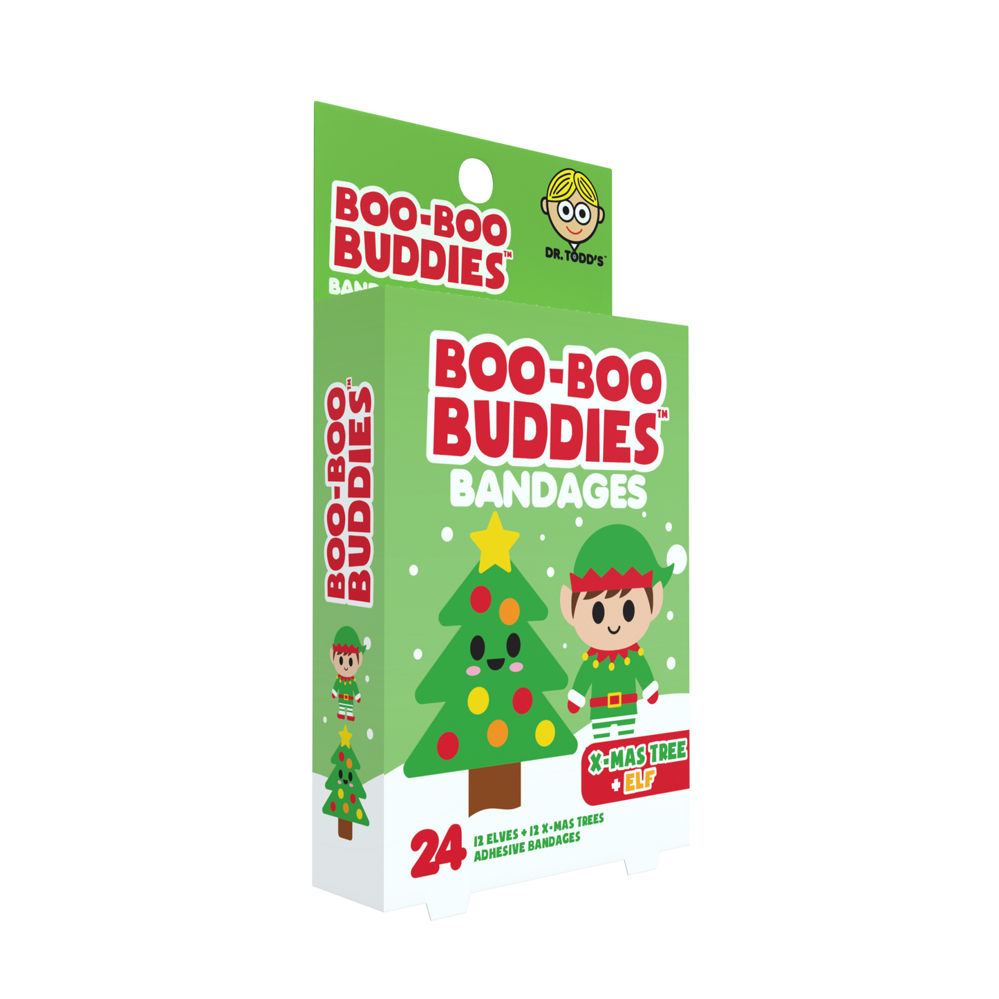 Dr. Todd’s Boo-Boo Buddies® X-Mas Tree and Elf Bandages – 24-Count Holiday Shaped Bandages for Kids
