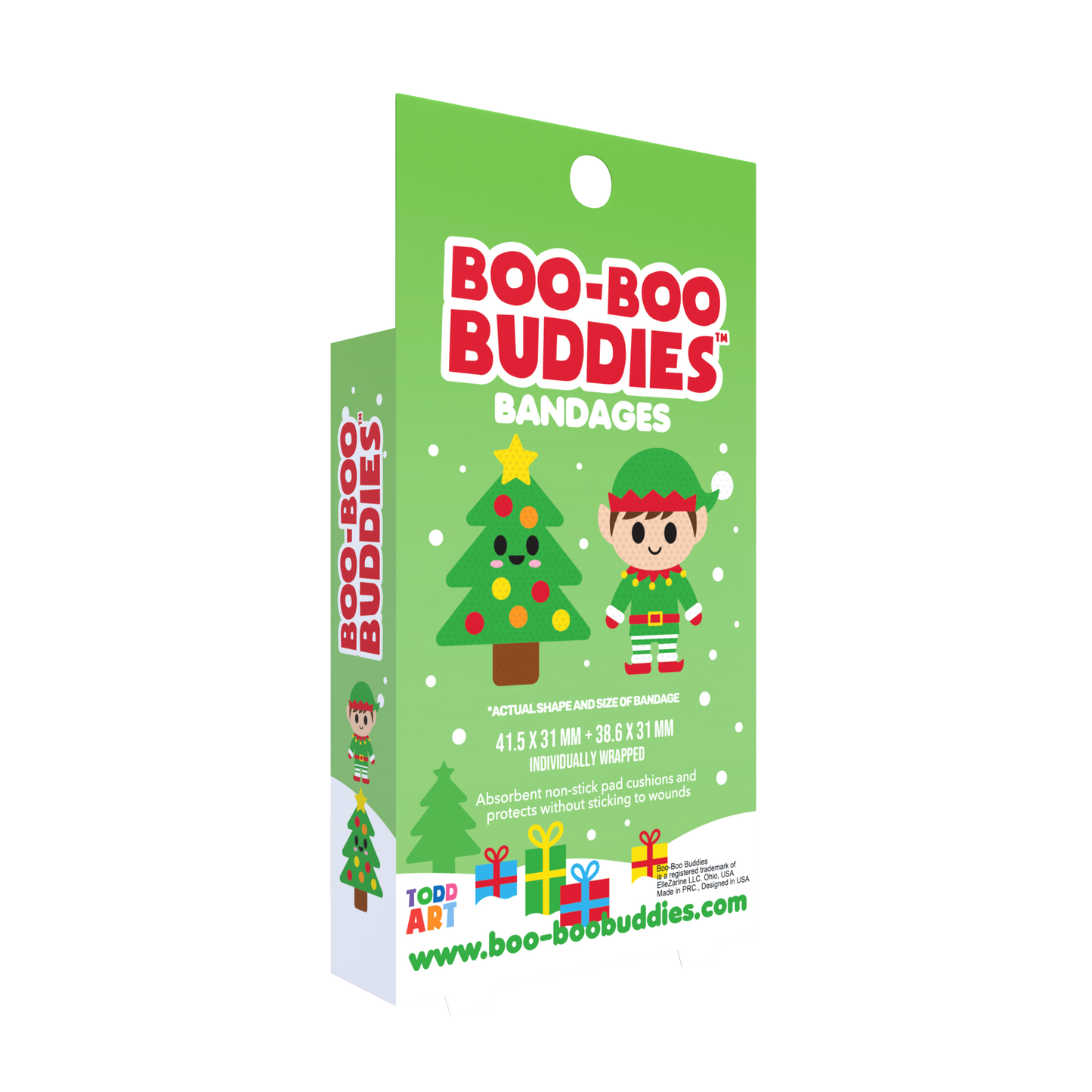 Dr. Todd’s Boo-Boo Buddies® X-Mas Tree and Elf Bandages – 24-Count Holiday Shaped Bandages for Kids
