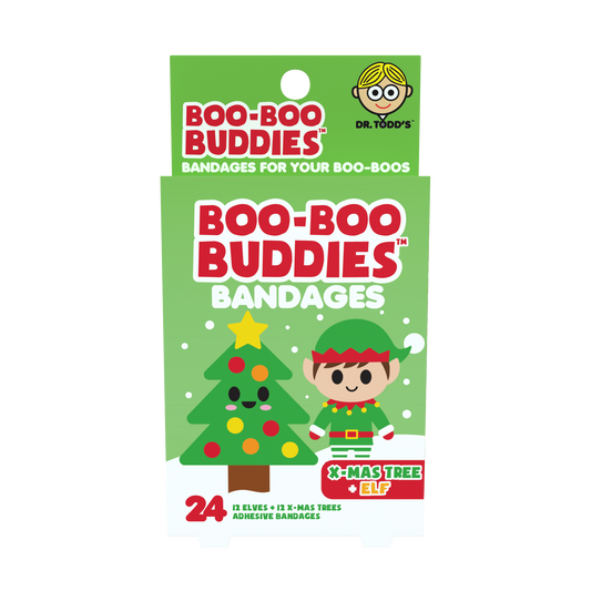 Dr. Todd’s Boo-Boo Buddies® X-Mas Tree and Elf Bandages – 24-Count Holiday Shaped Bandages for Kids