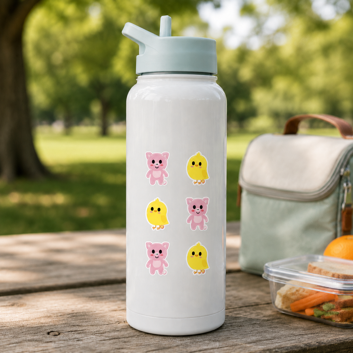 Pig & Chick Sticker Sheet | 12 Kids Vinyl Stickers (1”) | Boo Boo Buddies