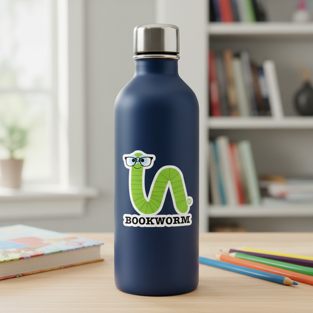 Cute Bookworm Worm Reading with Glasses Art Design sticker