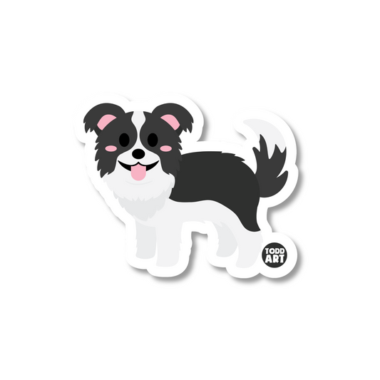 Boo Boo Buddies Border Collie sticker – cute black and white cartoon dog vinyl sticker for pet fans and laptops
