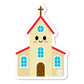 Cartoon church building with red roof and smiling face – faith-themed sticker from Boo Boo Buddies
