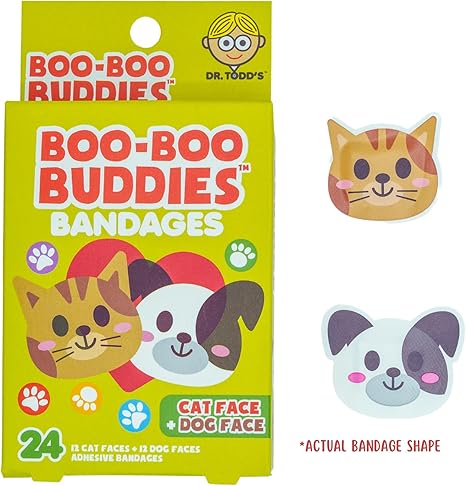 2-Pack Boo Boo Buddies™ Dog Face + Cat Face & Dog + Cat Shape Bandages – 48 Ct  | Fun Animal Shapes, Waterproof, Latex-Free for Kids & Sensitive Skin | Perfect First Aid for Pets & Animal Lovers