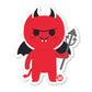 Cute red devil sticker with horns, wings, and a trident