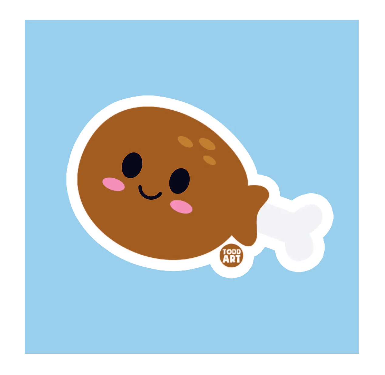 Cute cartoon turkey drumstick sticker with smiling face – collectible vinyl sticker from Boo Boo Buddies
